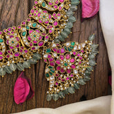 Vriksham Exquisite Dual Peacock Jadau Neckpiece-Pastel Green Bead-J2696